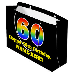 60th Birthday ~ Fun, Colourful, Vibrant, Rainbow 6 Large Gift Bag