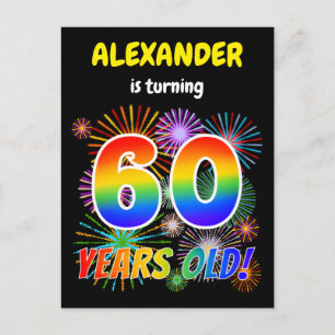 60th Birthday - Fun Fireworks, Rainbow Look "60" Postcard