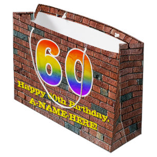 60th Birthday: Fun, Graffiti-Inspired Rainbow # 60 Large Gift Bag