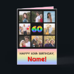 60th Birthday: Fun Rainbow #, Custom Photos   Name Card<br><div class="desc">The front of this fun and cheerful birthday greeting card design features the number “60“ having a multicolored rainbow spectrum inspired gradient pattern, along with the message “HAPPY 60th BIRTHDAY, ” and an editable recipient name. The photos surrounding the rainbow-patterned number on the front can be personalized, perhaps with photos...</div>