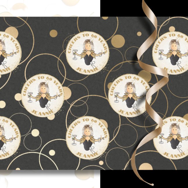 60th Birthday Funny Modern Fab Black Gold Birthday Tissue Paper (Creator Uploaded)