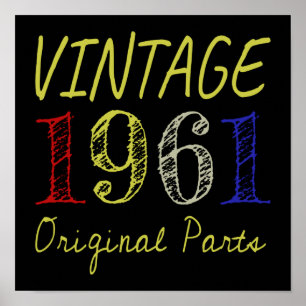 60th Birthday Gift Vintage 1961 Original Parts Poster