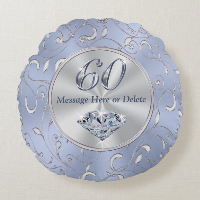 60th Birthday Gifts for Her, 60th Anniversary Gift Round Pillow (Front)