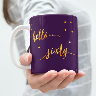 60th birthday girly purple gold hello sixty coffee mug