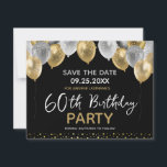 60th Birthday Gold and Black  Invitation<br><div class="desc">Silver and gold glitter balloons template design. Adjustable for any age adult save the date birthday party invitations.</div>