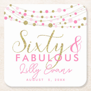 60th birthday gold and pink coasters customised