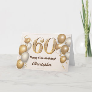 60th Birthday Gold Balloons and Confetti Birthday Card