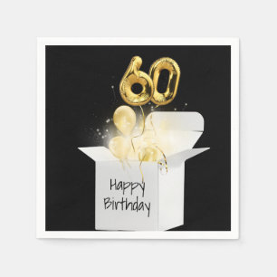 60th Birthday Gold Balloons In White Box     Napkin