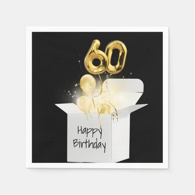 60th Birthday Gold Balloons In White Box     Napkin (Front)