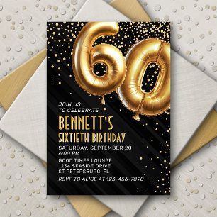 60th Birthday Gold Black Invitation