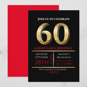 60th Birthday Gold Black Party Invitation