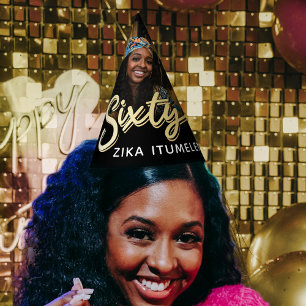 60th birthday gold black personalized photo name party hat