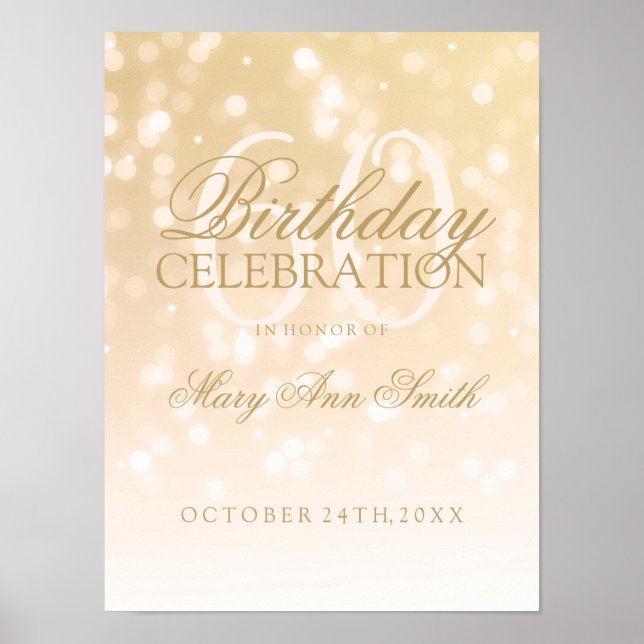 60th Birthday Gold Bokeh Sparkle Lights Poster (Front)
