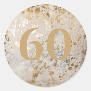 60th Birthday Gold Cowhide Modern Classic Round Sticker