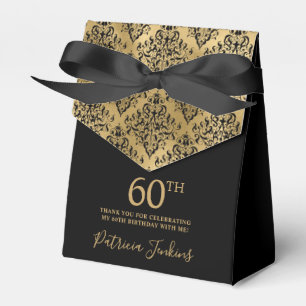 60th Birthday Gold Damask Thank You Favor Box