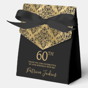 60th Birthday Gold Damask Thank You  Favor Box