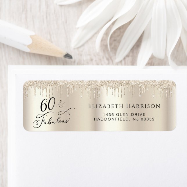 60th Birthday Gold Glitter Return Address (Insitu)