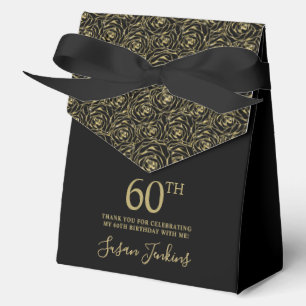 60th Birthday Gold Glitter Roses Thank You Favor Box
