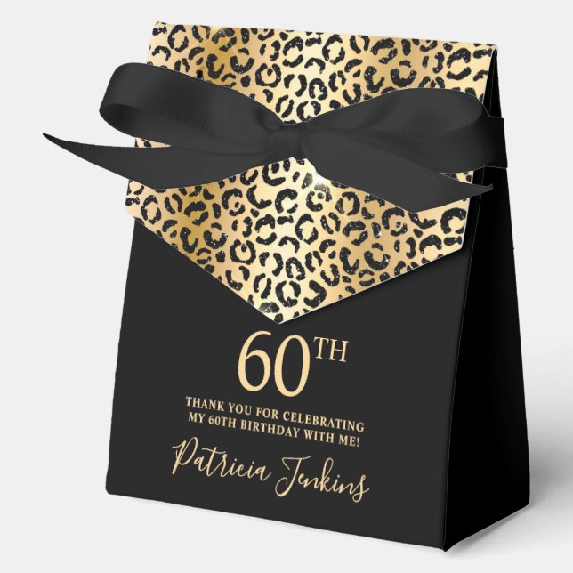 60th Birthday Gold Leopard Print Thank You  Favor Box (Front)