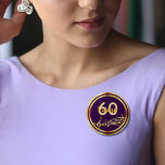 60th birthday gold music notes on stylish purple 2 inch round button<br><div class="desc">Dark purple background with faux gold music notes for a 60th birthday party. With a faux gold frame. Templates for age and name.  The name is written in a hand-lettered style script.  Golden letters and number.</div>