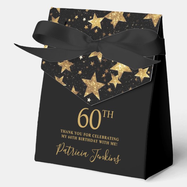 60th Birthday Gold Stars Thank You  Favor Box (Front)