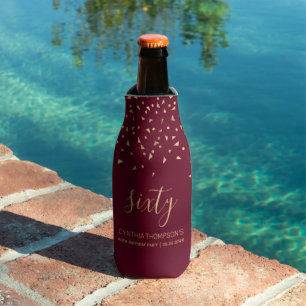 60th Birthday Gold Triangle Confetti Burgundy Bottle Cooler