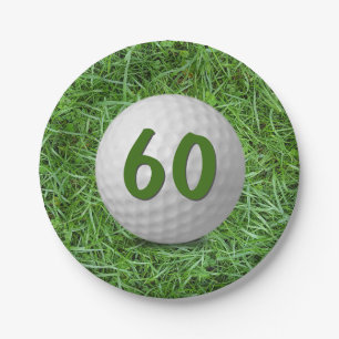 60th Birthday Golf Ball on Grass  Paper Plate