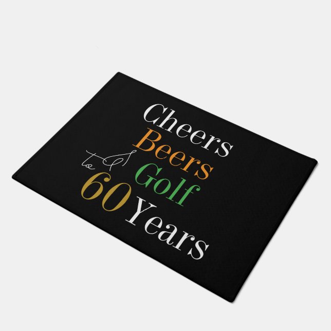 60th Birthday Golf Cheers Beers Black Gold Doormat (Angled)