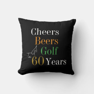 60th Birthday Golf Cheers Beers Black Gold Throw Pillow