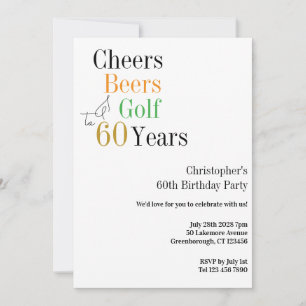 60th Birthday Golf Cheers Beers Minimal Invitation