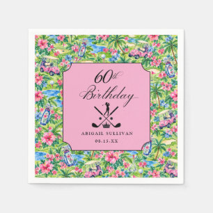 60th Birthday Golf Preppy Pink Green Print Napkin