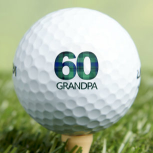 60th Birthday Grandpa Gift– Blue Green Plaid 60 Golf Balls