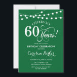 60th Birthday - Green White Invitation<br><div class="desc">60th Birthday Invitation
Simple emerald forest green white design with string lights and script font. Cheers to 60 years! Can be personalized into any age! Message me if you need further customization.</div>
