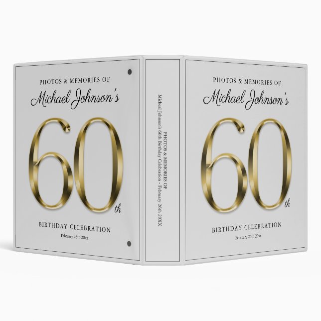 60th Birthday Grey Elegant Solid Gold Text Custom Binder (Background)