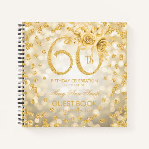 60th Birthday Guestbook Gold Glam Lights Notebook