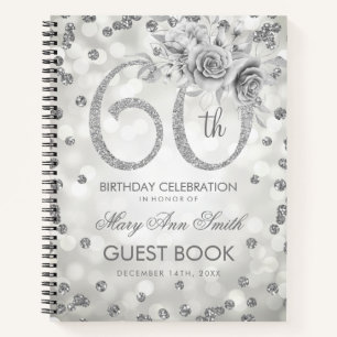60th Birthday Guestbook Silver Glam Lights Notebook