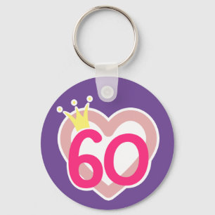 60th Birthday Heart Princess Crown Pink Keychain