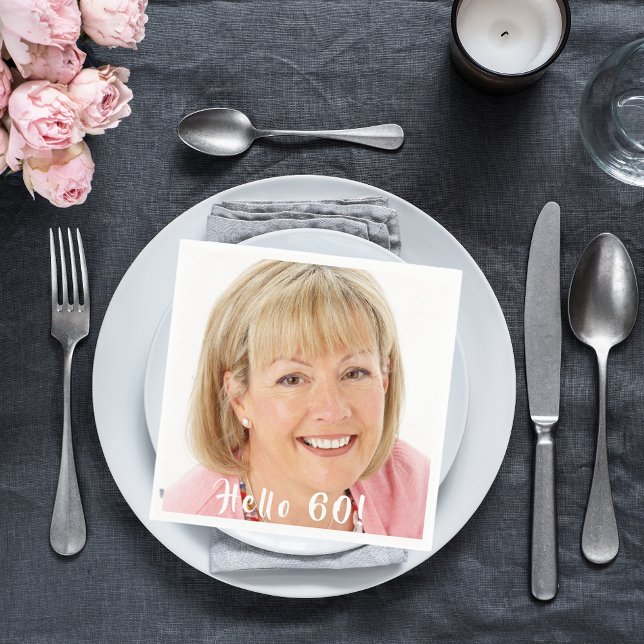 60th birthday hello 60 photo women napkin (Creator Uploaded)