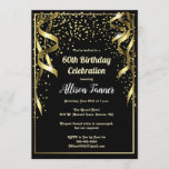 60th Birthday Invitation Black and Gold Confetti<br><div class="desc">Throw a stunning 60th birthday party with our 60th Birthday Invitations with a black background, gold confetti and gold streamers it's perfect for a 60th birthday celebration.. It will make your sixty party one to remember. Customize with your choice of wording. Find matching 60th birthday stationery and 60th party supplies...</div>