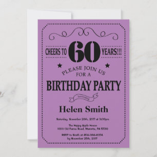 60th Birthday Invitation Black and Purple
