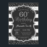 60th Birthday Invitation. Black and Silver Glitter Invitation<br><div class="desc">60th Birthday Invitation for women or man. Black and Silver Birthday Party Invite. Silver Glitter Confetti. Black and White Stripes. Printable Digital. For further customization,  please click the "Customize it" button and use our design tool to modify this template.</div>