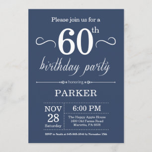 60th Birthday Invitation Blue