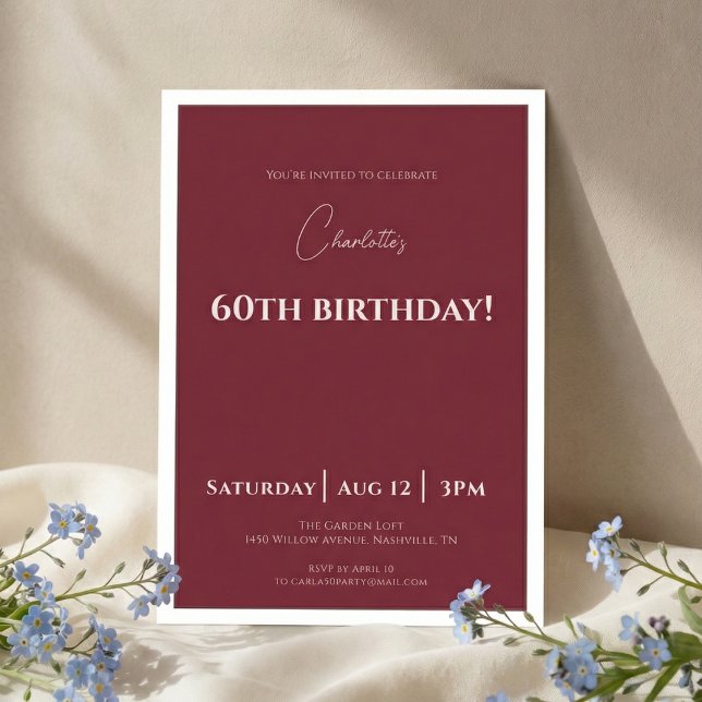 60th Birthday Invitation Burgundy Elegant (Créateur téléchargé)