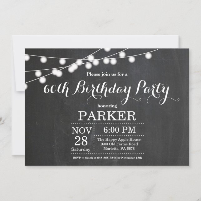 60th Birthday Invitation Chalkboard (Front)