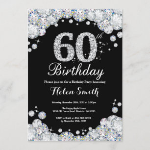 60th Birthday Invitation Chalkboard Silver Diamond