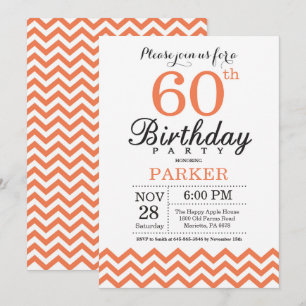 60th Birthday Invitation Coral Chevron