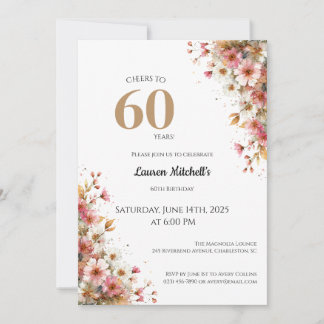 60th Birthday Invitation Elegant Gold Floral Style