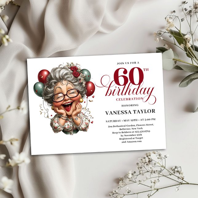60th Birthday Invitation Funny Lady Humour Theme (60th Birthday Invitation Funny Lady Humor Theme)