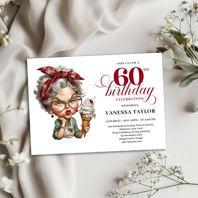 60th Birthday Invitation Funny Lady Party Template (60th Birthday Invitation Funny Lady Party Template)