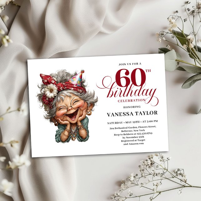 60th Birthday Invitation Funny Old Woman Design (60th Birthday Invitation Funny Old Woman Design)